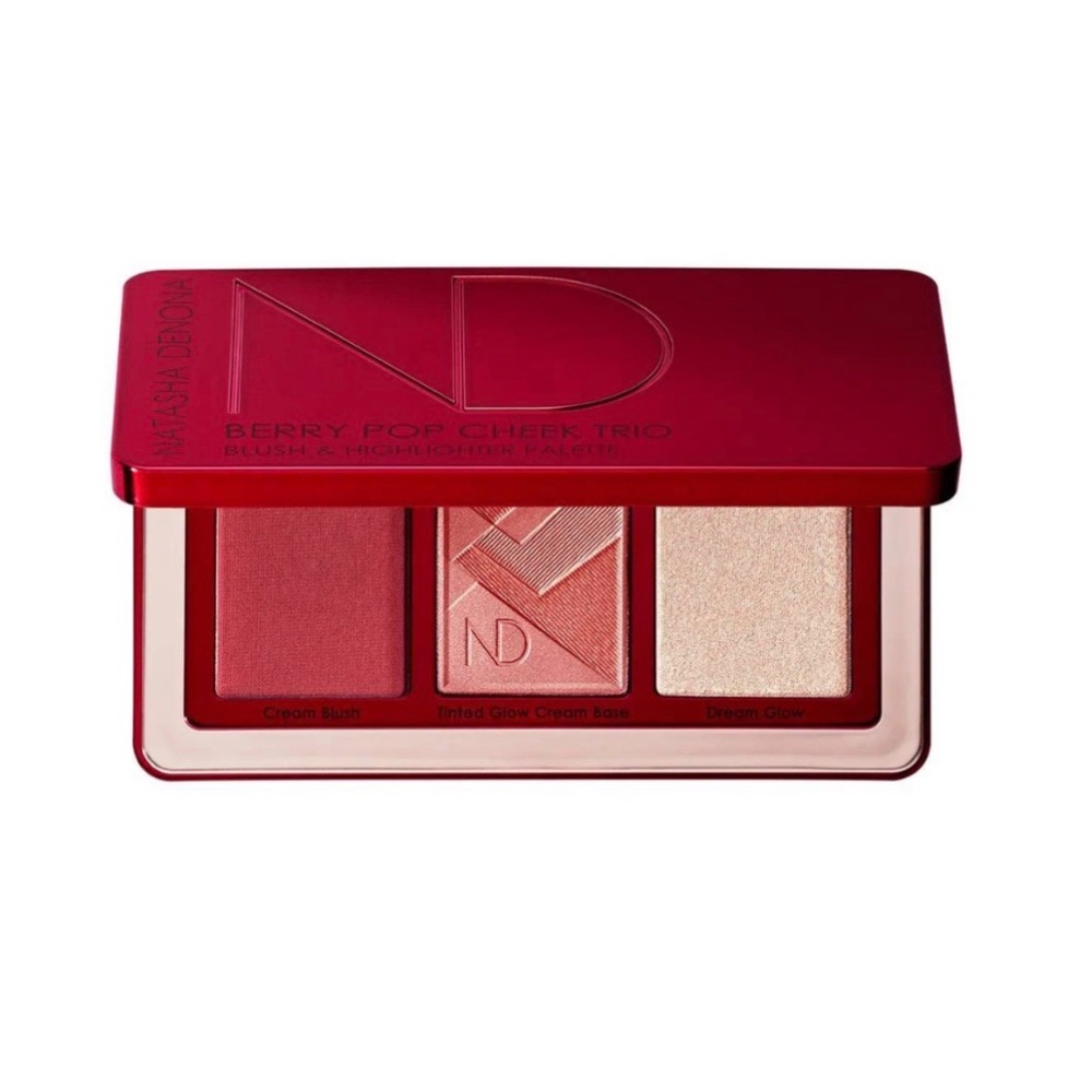 NATASHA DENONA ~ BERRY POP CHEEK TRIO BLUSH & HIGHLIGHTER PALETTE Cream & Powder